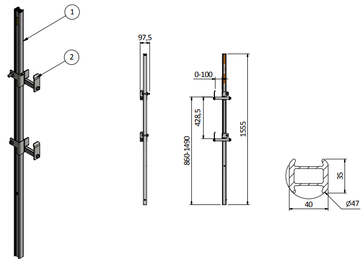 GuardLite Post and Holder 1,55 m