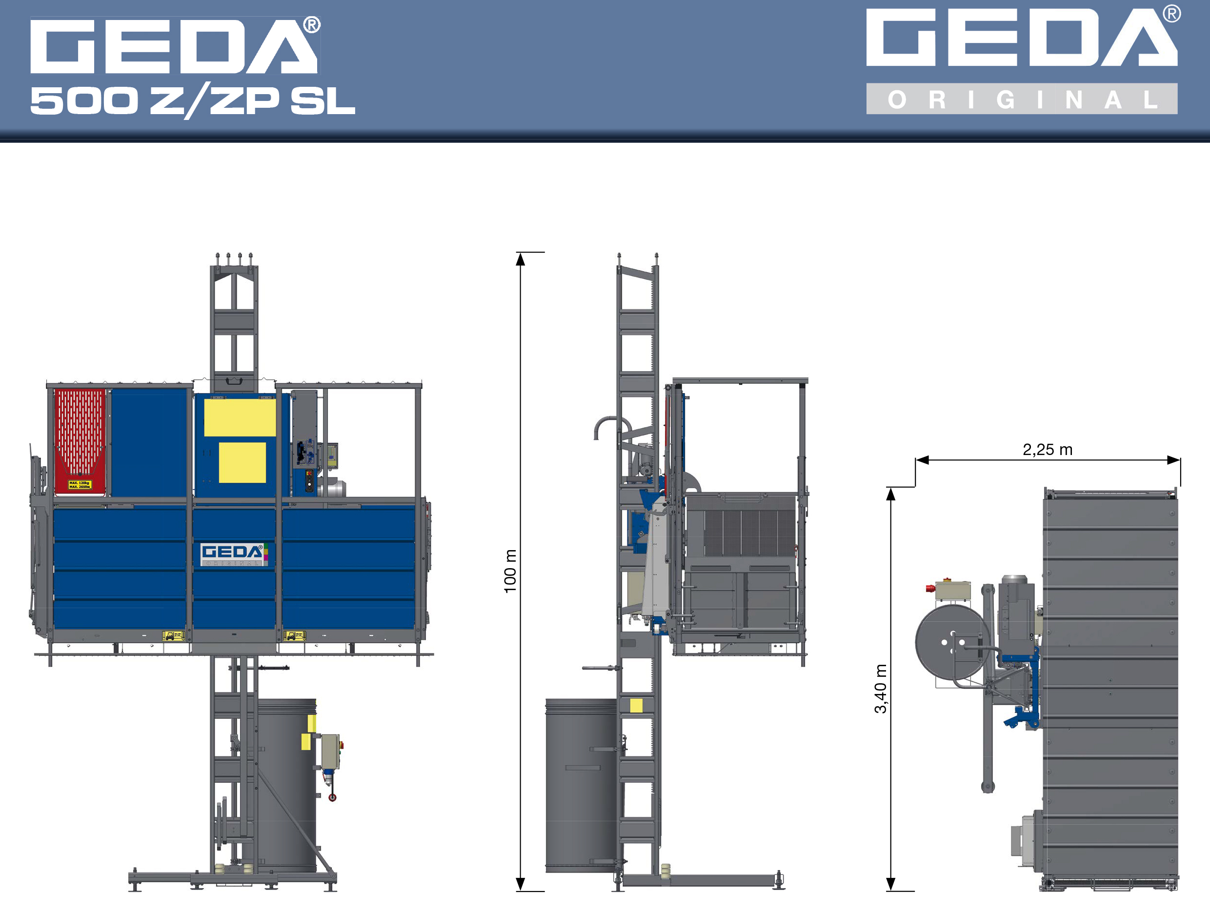 Henkilökuljetuslava, Super long, 500 kg GEDA 500 Z/ZP SL