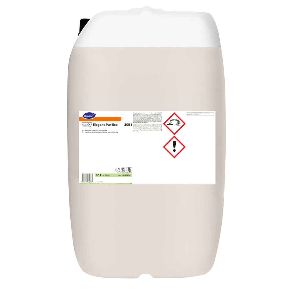 Clax Elegant Pur-Eco 30B1 60L - Komplett koncentrerat pH-neutralt enzymbaserat flytande tvättmedel - Miljömärkt