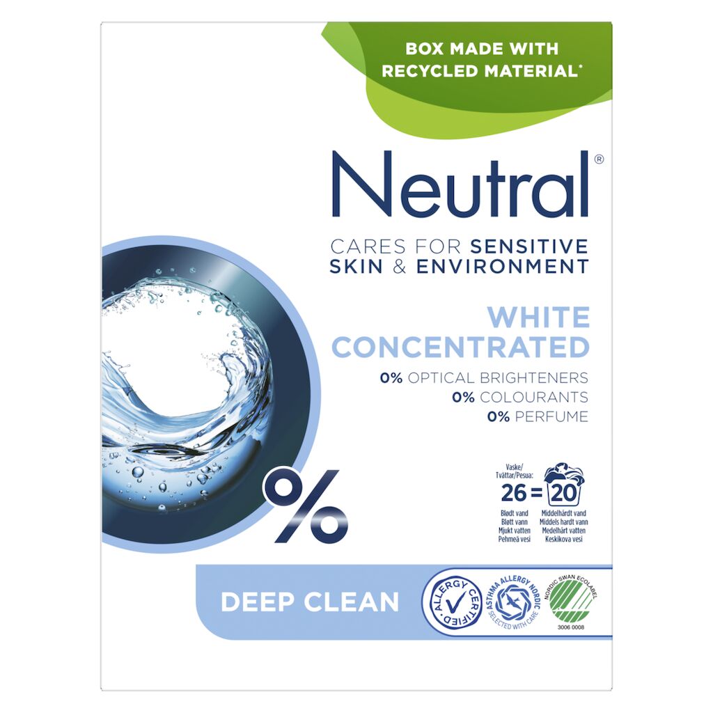 Neutral  koncentreret vaskepulver, hvidt 7x0.975kg - Parfumefrit